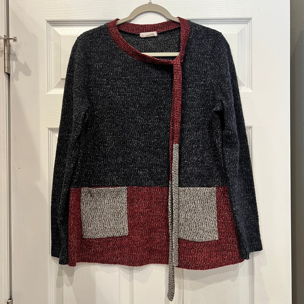 Raw Edge Sweater Polyester Rayon Colorblock Art to Wear Asymmetric Lagenlook L